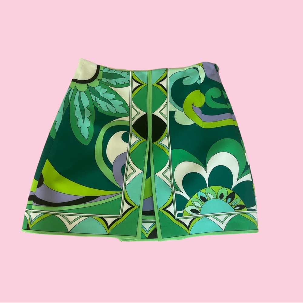 BRAND NEW ZARA HIGH-WAIST PRINTED SHORT SKIRT GREEN XS